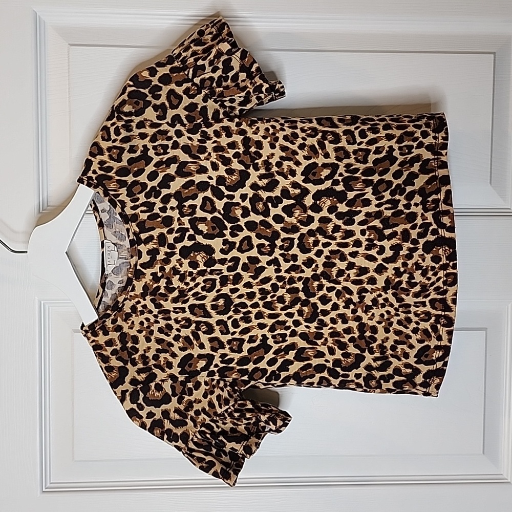 Hayden Girls Leopard Print Short Sleeve Top, Size Small